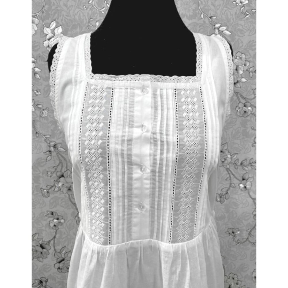 Victorian Cotton Nightgown by SoieRose – Sleeveless Lace Trimmed Gown - SR-1225 - Picture 3 of 8